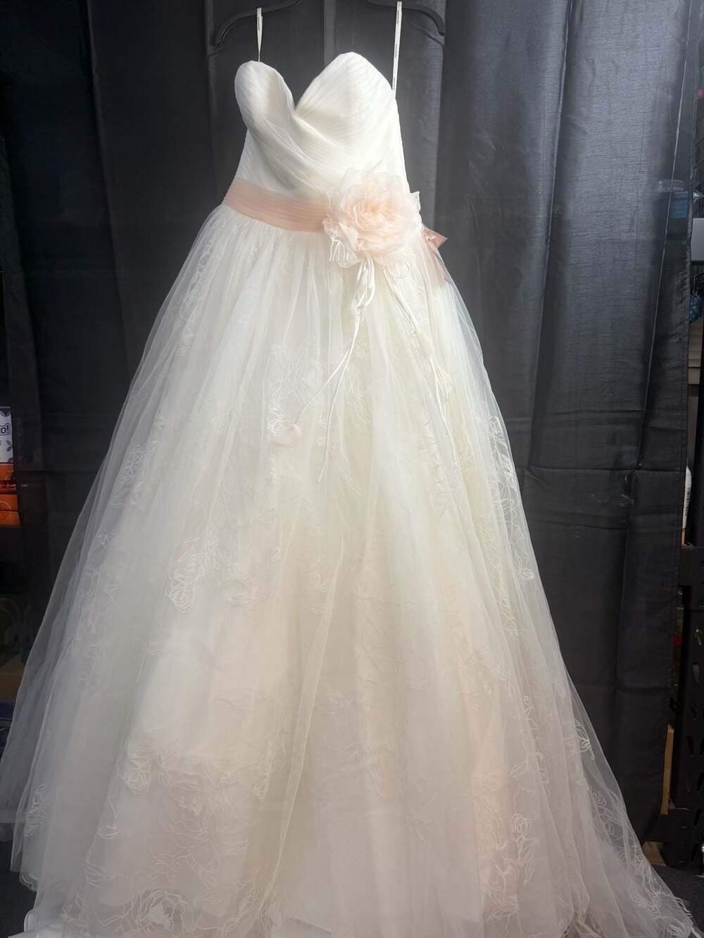 Cosmobella Style 7731 Tulle Ivory Peach Wedding Dress Size 12